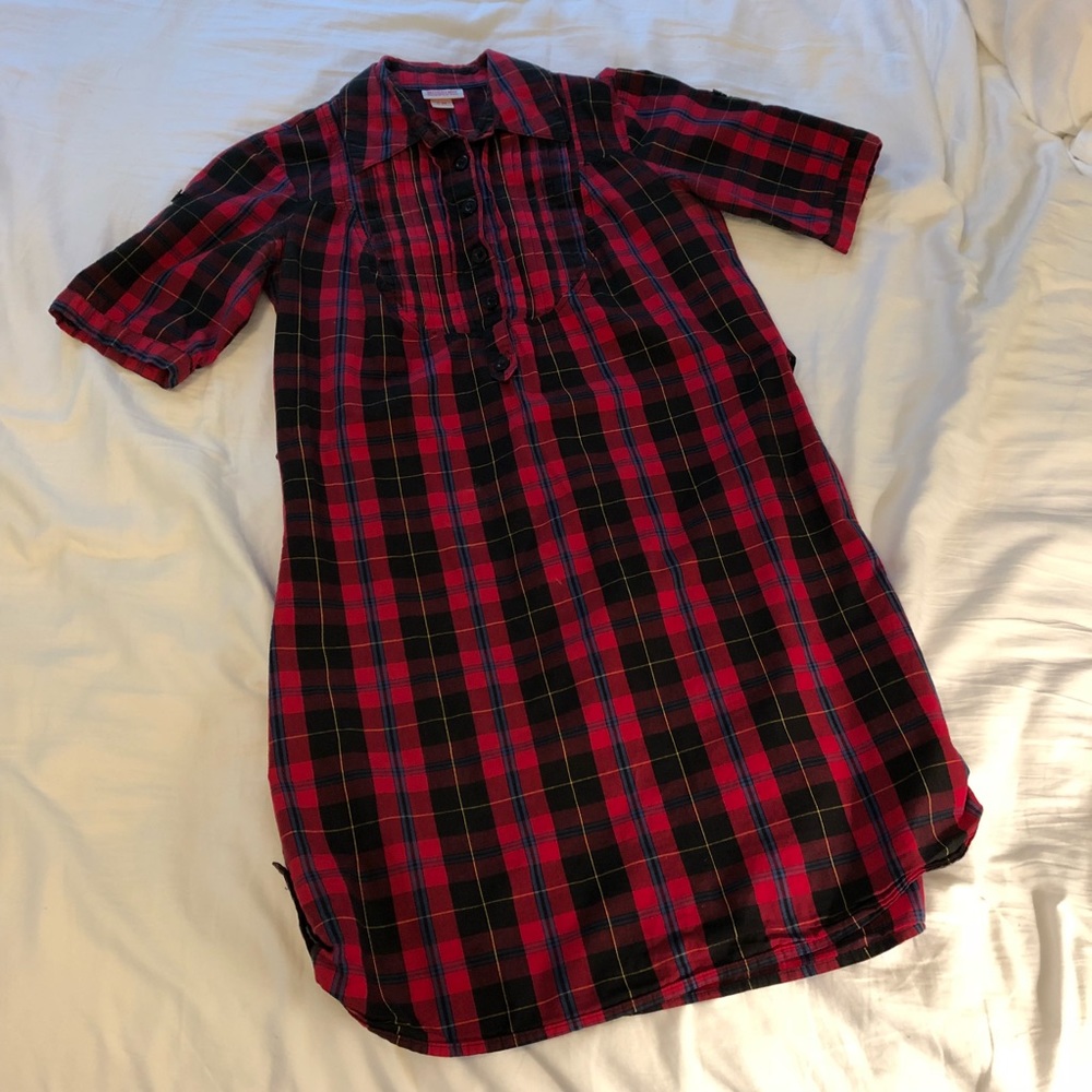 Red plaid shirt dress